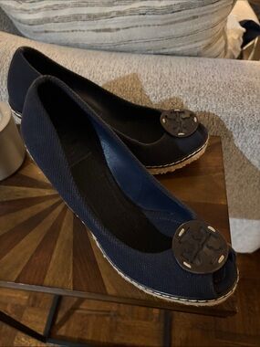 Vintage Tory Burch Navy Blue Logo Espadrille wedge - Women